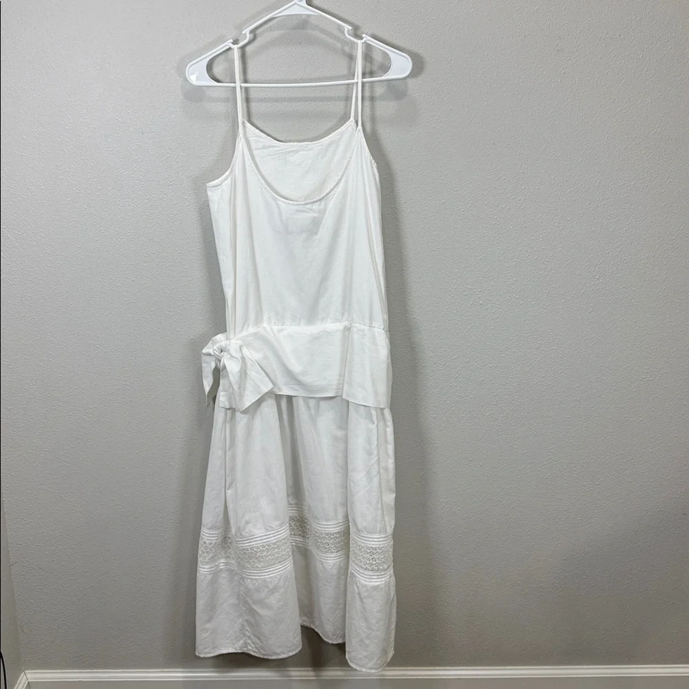 Eileen West vintage dropped waist White Midi slip Dress cotton linen blend - Picture 5 of 11